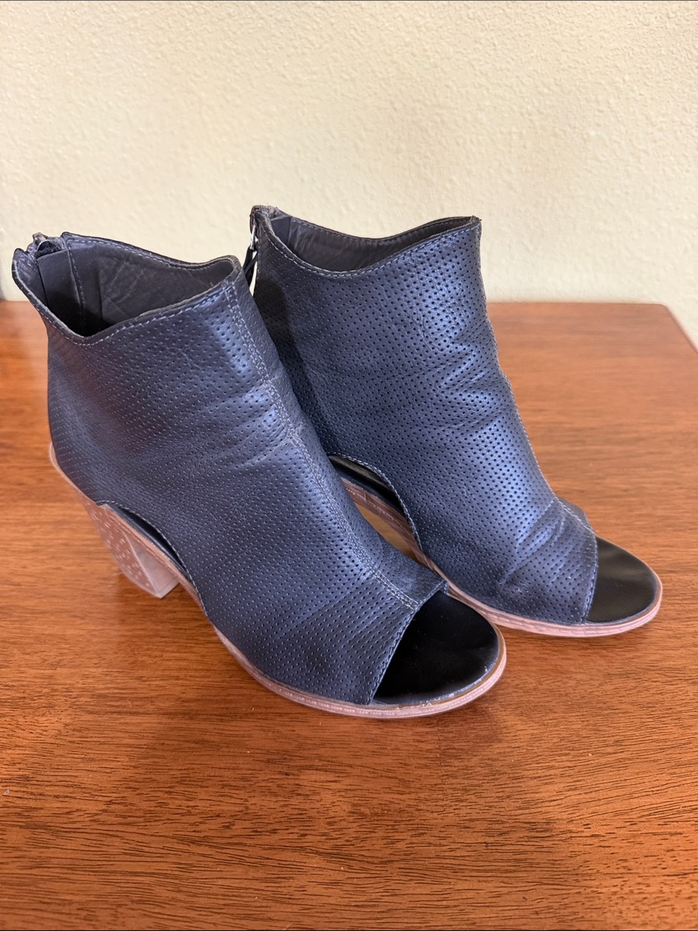 Maurices Navy Perforated Peep-Toe Ankle Booties